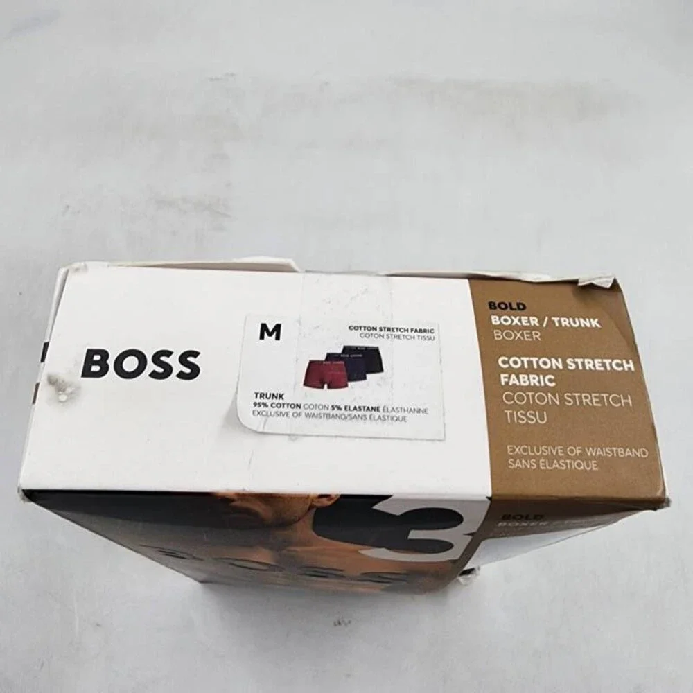 Boss Bold Logo Band Trunks Men's M Black/Navy/Burgundy Elastic Waist - Pack Of 3